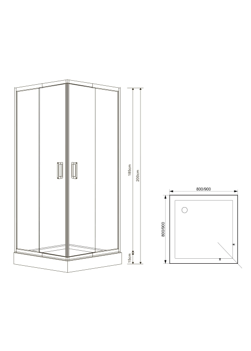 Душова кабіна Eger VI`Z, квадратна, 80x80x195, без піддону, скло прозоре, 599-005/1