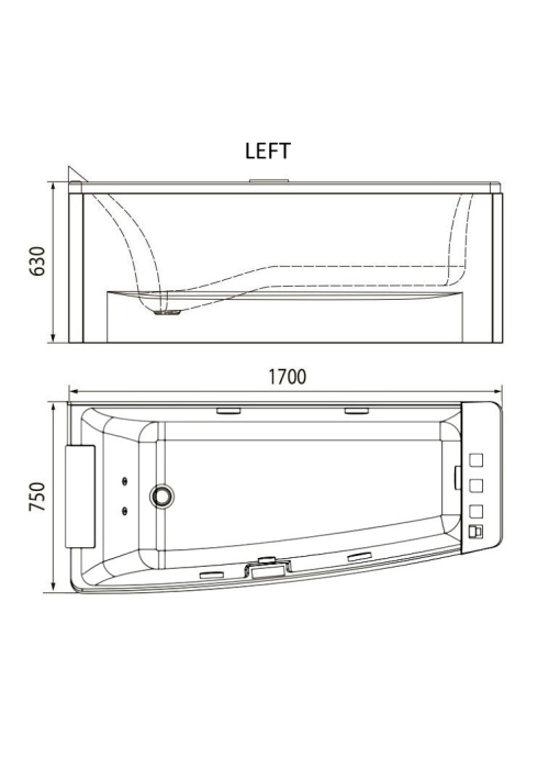 Ванна акрилова гідромасажна Volle 1700x75x63 cм лiва 12-88-102/L
