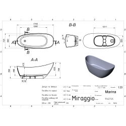 Окремостояча ванна зі штучного каменю MIRAGGIO MARINA MATT 0002006