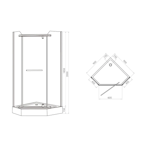 Душевая кабина RJ DUCT 90×90×200 см, с поддоном и сифоном, прозрачное стекло 8 мм 90RZ079N