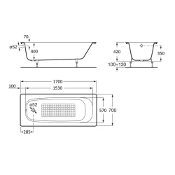 Ванна чугунная Roca CONTINENTAL 170 x 70 с ножками (A21291100R+A150412330)