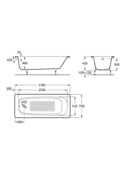 Ванна чугунная Roca CONTINENTAL 170 x 70 с ножками (A21291100R+A150412330)