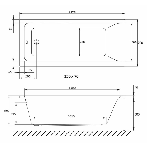 Ванна прямокутна акрилова VOLLE SOLO 150x70 см біла 1210.001570
