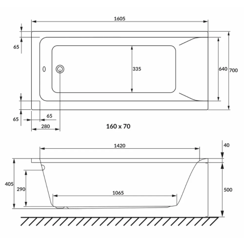 Ванна прямокутна акрилова VOLLE SOLO 160x70 см біла 1210.001670