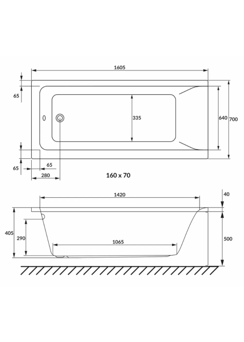 Ванна прямокутна акрилова VOLLE SOLO 160x70 см біла 1210.001670