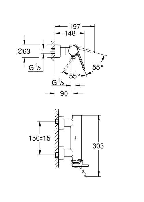 Однорычажный смеситель для душа Grohe Plus (33577AL3)