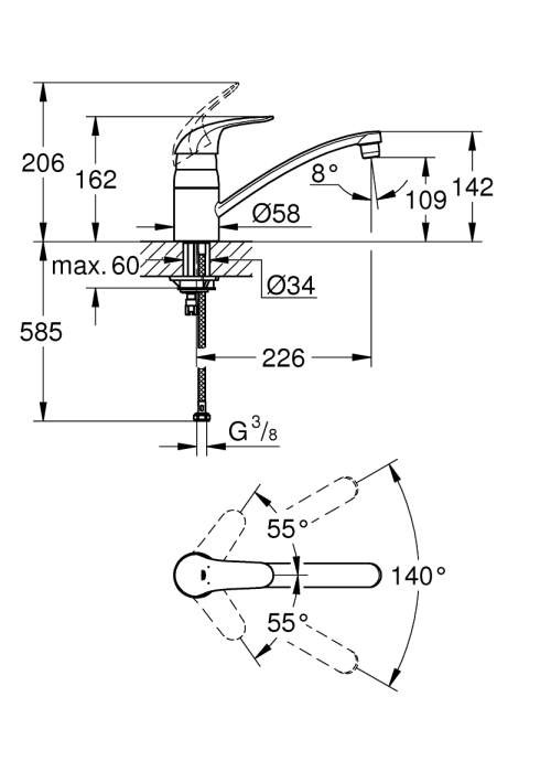 Однорычажный смеситель для мойки Grohe Euroeco (32750000)