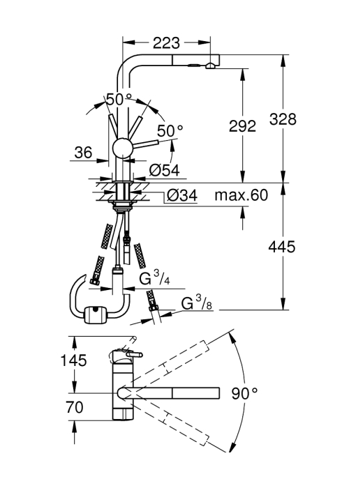 Одноважільний змішувач для мийки з вентилем Grohe Minta (31558GN0)