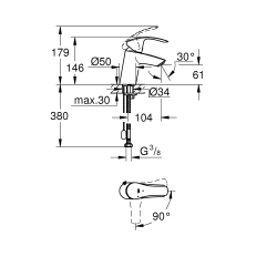 Смеситель однорычажный для раковины Grohe Eurosmart S-Size с цепочкой (23372002)