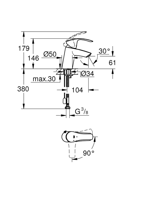 Смеситель однорычажный для раковины Grohe Eurosmart S-Size с цепочкой (23372002)