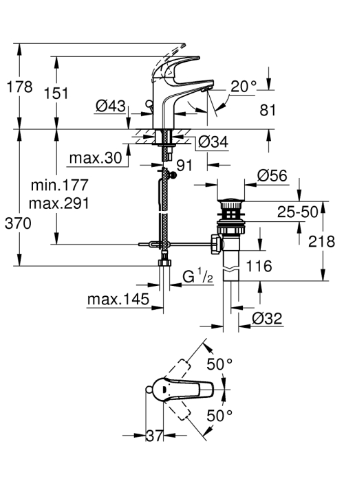 Однорычажный смеситель для раковины Grohe BauCurve S-Size (32805000)