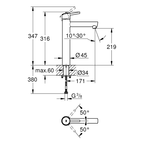 Одноважільний змішувач для раковини Grohe Concetto XL-Size (23920001)