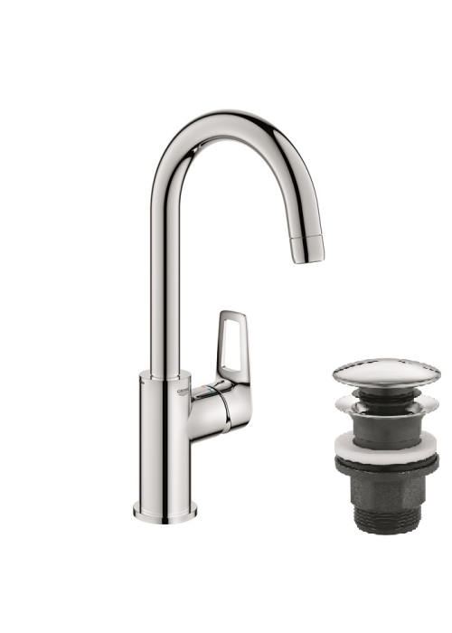 Однорычажный смеситель для раковины Grohe BauLoop New L-Size + нажимной донный клапан (23891001)