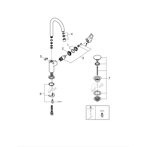 Одноважільний змішувач для раковини Grohe BauLoop New L-Size + нажимний донний клапан (23891001)