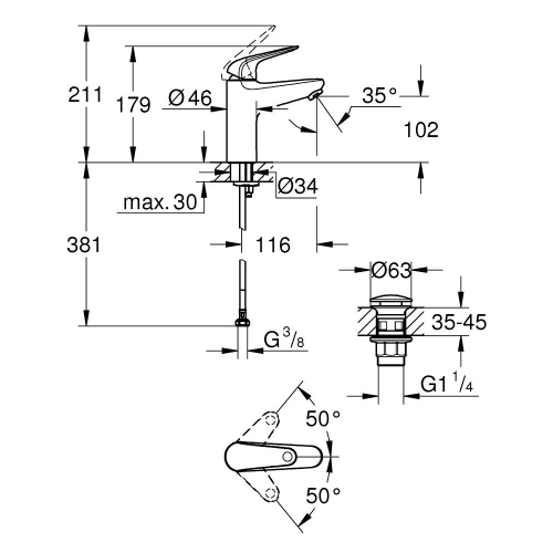 Одноважільний змішувач для раковини Grohe Euroeco S-Size (24267001)