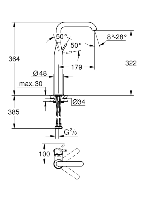 Одноважільний змішувач для раковини Grohe Essence XL-Size (24170GL1)