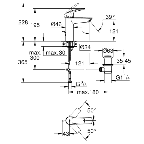 Одноважільний змішувач для раковини Grohe Eurosmart M-Size (233222433)