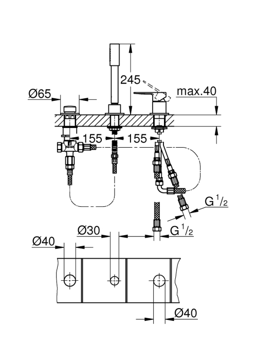 Одноважільний змішувач на ванну на три отвори Grohe Lineare (19965001)
