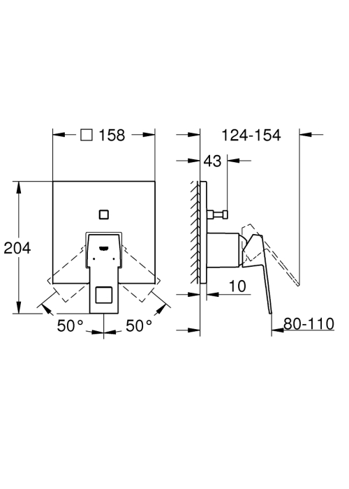 Одноважільний змішувач на 2 виходи Grohe Eurocube (24062AL0) Графіт матовий
