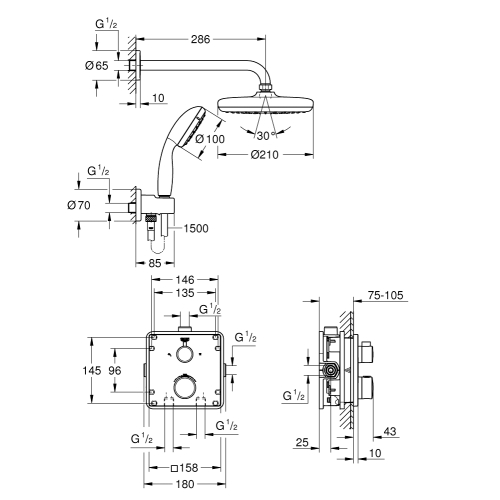 Душовий комплект із системою Grohe Grohtherm Tempesta 210 (34729000)