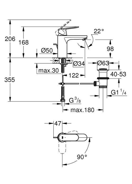 Однорычажный смеситель для раковины Grohe Eurosmart Cosmopolitan M-Size (2339600E)