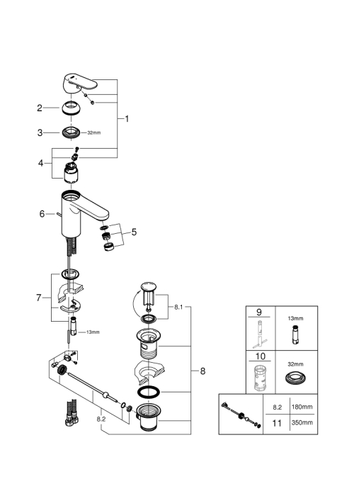 Однорычажный смеситель для раковины Grohe Eurosmart Cosmopolitan M-Size (2339600E)