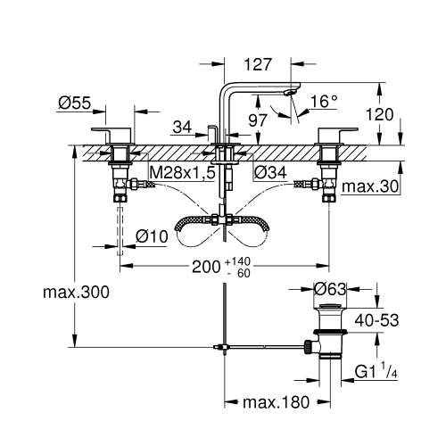 Змішувач для раковини Grohe Lineare на 3 отвори, M-Size (20304AL1)