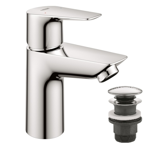 Одноважільний змішувач для раковини Grohe BauEdge New S-Size LowFlow + нажимний донний клапан (23896001)