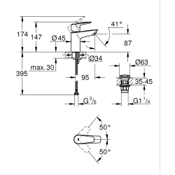 Одноважільний змішувач для раковини Grohe BauEdge New S-Size LowFlow + нажимний донний клапан (23896001)