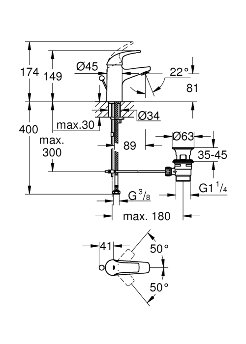 Одноважільний змішувач для раковини Grohe Start Curve S-Size (23805000)