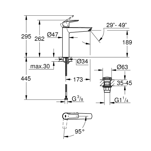 Одноважільний змішувач для раковини Grohe Start XL-розміру (24165003)