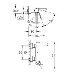 Однорычажный смеситель для ванны Grohe Plus (33553003)
