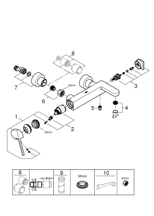 Однорычажный смеситель для ванны Grohe Plus (33553003)