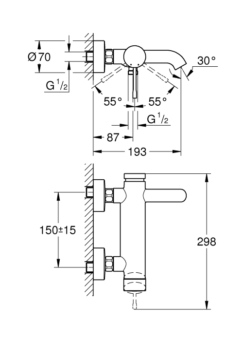 Однорычажный смеситель для ванны Grohe Essence (33624DC1)