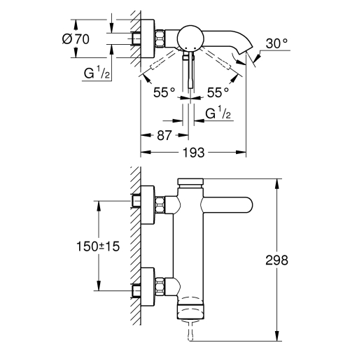 Одноважільний змішувач для ванни Grohe Essence (25250KF1)