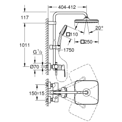 Душова система із одноважільним змішувачем настінного монтажу Grohe Tempesta System 250 Cube (26692001)