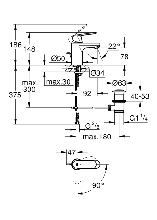 Однорычажный смеситель для раковины Grohe Eurosmart Cosmopolitan S-size (2337700E)