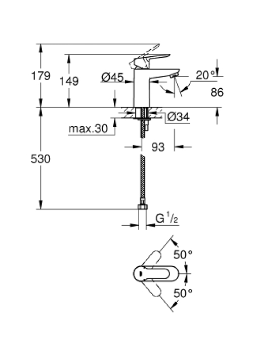 Однорычажный смеситель для раковины Grohe BauEdge S-Size (32858000)