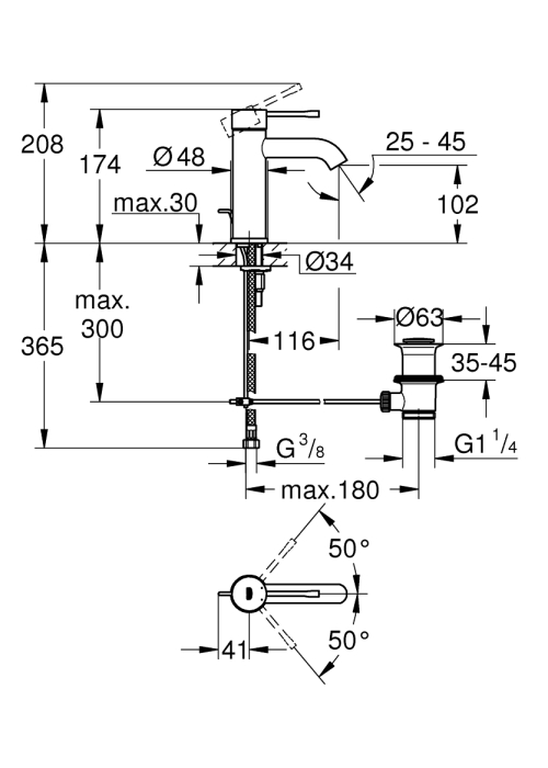 Одноважільний змішувач для раковини Grohe Essence S-Size (24171DC1)