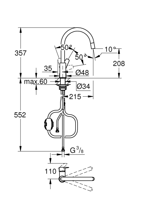 Одноважільний змішувач для кухні Grohe BauEdge New (30536000)