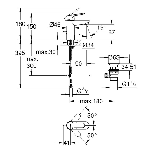 Одноважільний змішувач для раковини Grohe BauEdge S-Size (23328000)