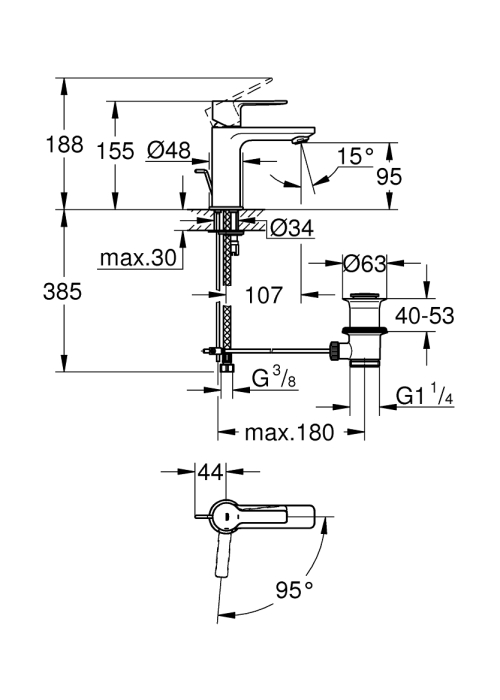 Одноважільний змішувач для раковини Grohe Lineare XS-Size (23790001)