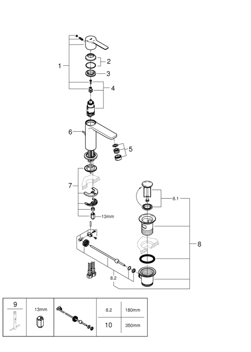 Однорычажный смеситель для раковины Grohe Lineare XS-Size (23790001)