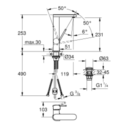 Одноважільний змішувач для раковини Grohe Plus, L-Size (23844003)