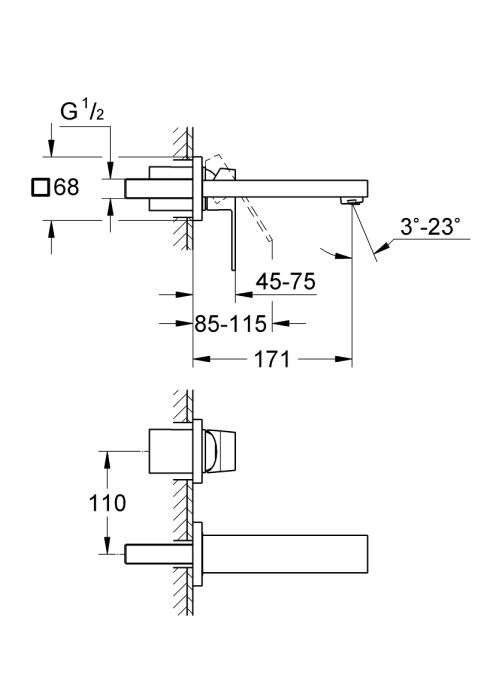 Смеситель для раковины Grohe Eurocube на 2 отверстия S-Size (19895AL0) Графит матовый