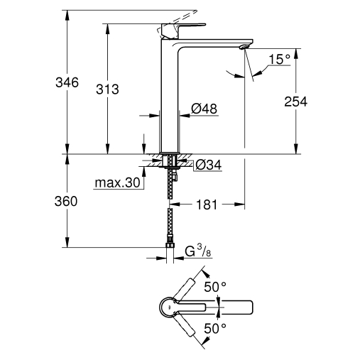 Одноважільний змішувач для раковини Grohe Lineare XL-Size (23405AL1)