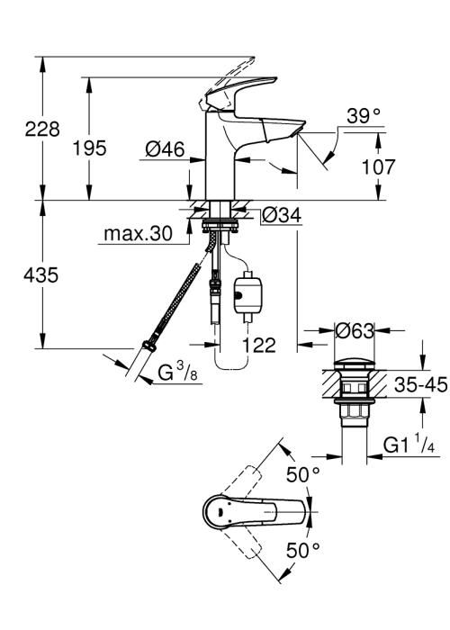 Однорычажный смеситель с выдвижным изливом для раковины Grohe Eurosmart New (23976003)
