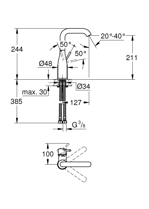 Однорычажный смеситель для раковины Grohe Essence L-Size (24177KF1)