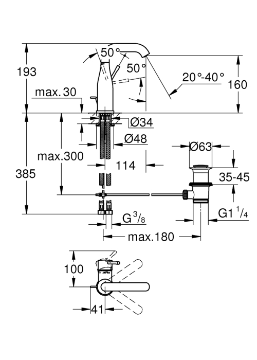 Одноважільний змішувач для раковини Grohe Essence M-size (24173AL1)