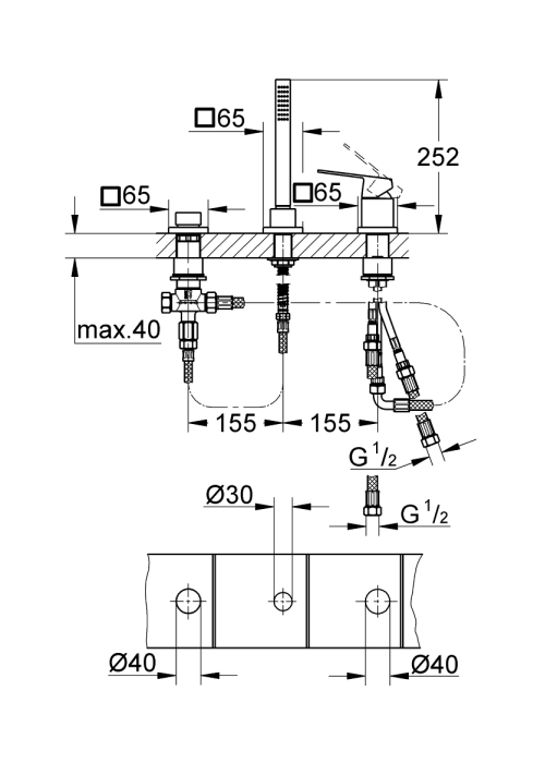 Змішувач для ванни одноважільний на 3 отвори Grohe Eurocube (19966000)